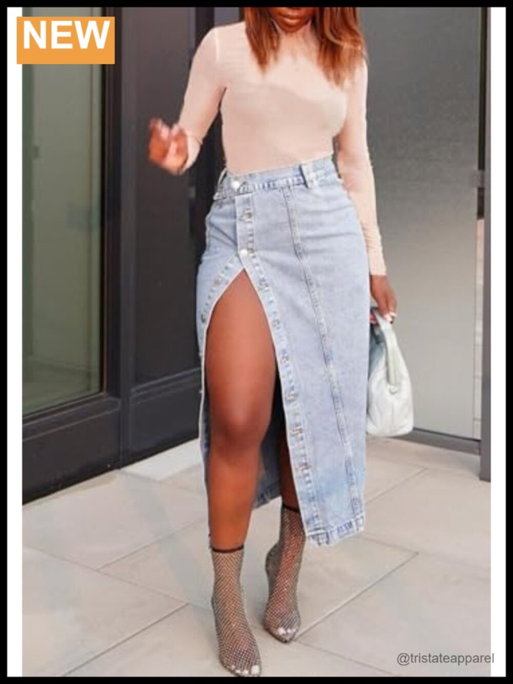 High Waisted Maxi Denim Skirt with Slit Button Down Y2K Vintage Jean Skirt - Picture 3 of 5